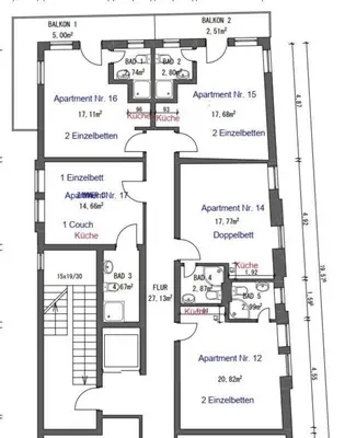 Grundriss der Unterkunft Hochparterre für 4 Personen
