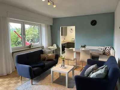Ein Sitzbereich in der Unterkunft Familienglück im Odenwald