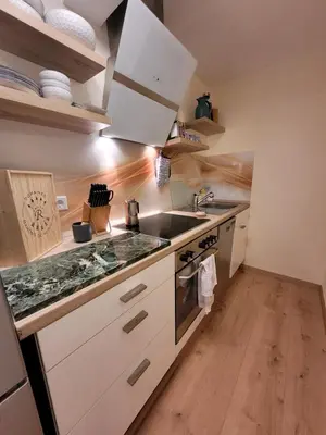 Küche/Küchenzeile in der Unterkunft Ferienwohnung Riesling