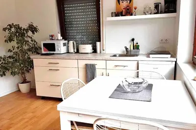 Küche/Küchenzeile in der Unterkunft Stilvolles Apartment nahe Therme und PreZero Arena