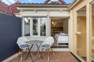 Ein Balkon oder eine Terrasse in der Unterkunft Gästehaus für 3 - Sauna - Terrasse - WLAN - Küche