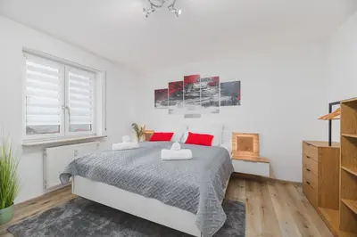 Ein Bett oder Betten in einem Zimmer der Unterkunft Roomfall Apartment Sinsheim mit TG & Wi-Fi & Balkon