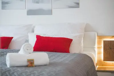Ein Bett oder Betten in einem Zimmer der Unterkunft Roomfall Apartment Sinsheim mit TG & Wi-Fi & Balkon