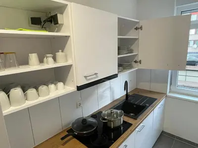 Küche/Küchenzeile in der Unterkunft Timeless: Große Moderne 4 Zimmer Wohnung