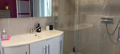 Ein Badezimmer in der Unterkunft FeWo Sommertraum, Netflix