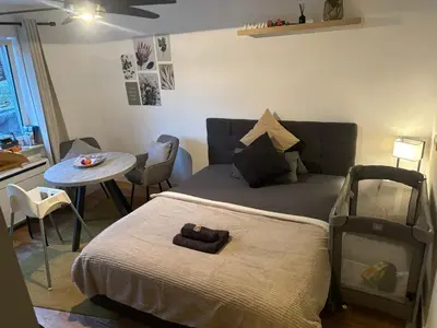 Ein Sitzbereich in der Unterkunft GREENSIDE Apartment Work&Travel Nähe Weinheim, HD, MA