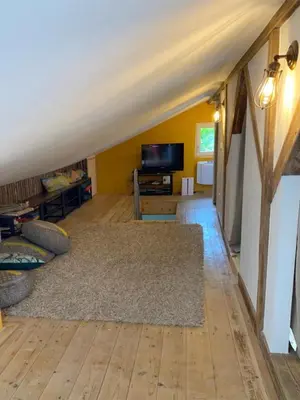 TV/Unterhaltungsangebot in der Unterkunft Großes Waldhaus St Martin mit Sauna, Kamin & Natur
