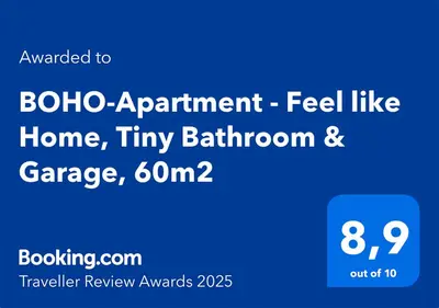 Ein Zertifikat, Auszeichnung, Logo oder anderes Dokument, das in der Unterkunft BOHO-Apartment - Feel like Home, Tiny Bathroom & Garage, 60m2 ausgestellt ist