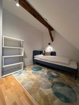 Ein Bett oder Betten in einem Zimmer der Unterkunft LudwigsHome Zentralste Lage, Klima, SmartTV, Terrasse