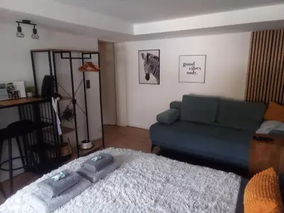 Ein Sitzbereich in der Unterkunft Forest Hill Travel &Work Nettes Apartment mit privatem Eingang Birkenau Mannheim Weinheim Heidelberg