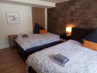 Ein Bett oder Betten in einem Zimmer der Unterkunft Forest Hill Travel &Work Nettes Apartment mit privatem Eingang Birkenau Mannheim Weinheim Heidelberg