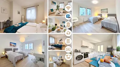 Ein Bett oder Betten in einem Zimmer der Unterkunft Rosenberg-Suites - Parkplatz, Zentral, Business & Privat