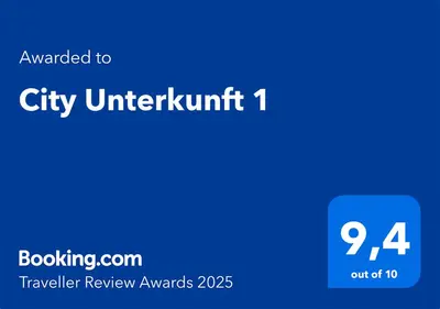 Ein Zertifikat, Auszeichnung, Logo oder anderes Dokument, das in der Unterkunft City Unterkunft 1 ausgestellt ist