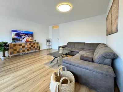 Ein Sitzbereich in der Unterkunft 3 Zimmer Apartment, 95 qm, max 5 Personen, Balkon, Garage, Internet 100 MBit