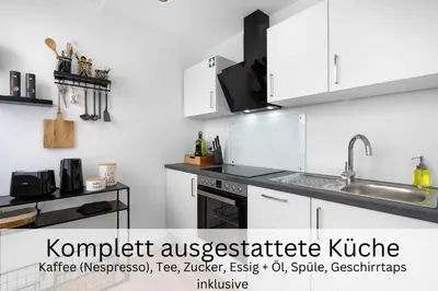 Küche/Küchenzeile in der Unterkunft Urban Jungle Industríal Parkplatz Balkon Business