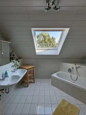 Ein Badezimmer in der Unterkunft Ferienoase mit Dachterrasse nahe Sankt Leoner See