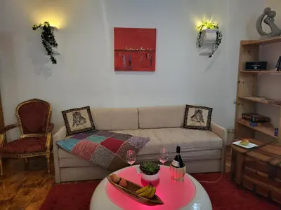 Ein Sitzbereich in der Unterkunft Ferienapartment Schlummerhausen