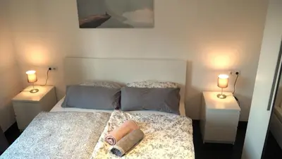 Ein Bett oder Betten in einem Zimmer der Unterkunft Möblierte Wohnung Nähe BASF Ludwigshafen/Mannheim mit Privatparkplatz