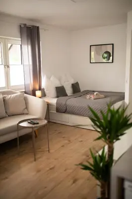 Ein Sitzbereich in der Unterkunft HUGOS Studio Apartment