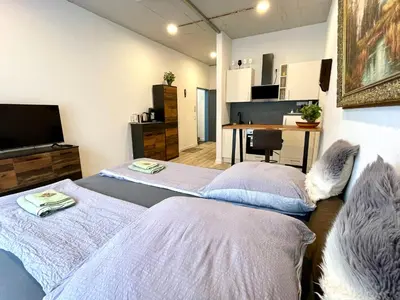 Ein Bett oder Betten in einem Zimmer der Unterkunft Goldstadt Classic Suite - City Apartament am Schlössle