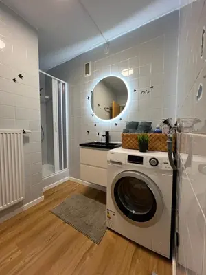 Küche/Küchenzeile in der Unterkunft Moderne, helle Terrassenwohnung im Kurort