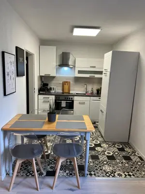 Küche/Küchenzeile in der Unterkunft Moderne, helle Terrassenwohnung im Kurort