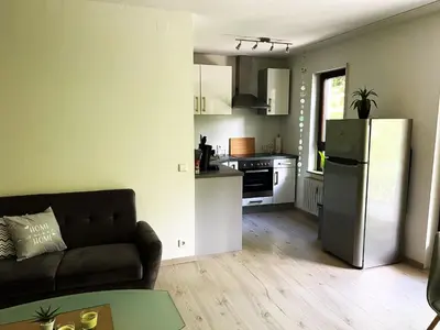 Küche/Küchenzeile in der Unterkunft Ferienwohnung Bühler-Kurparkresidenz