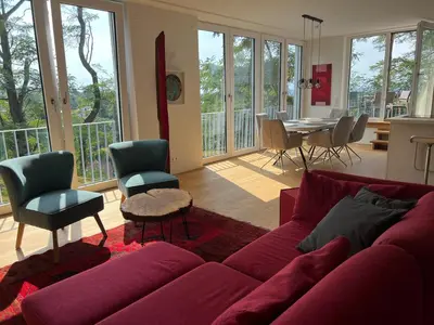 Ein Sitzbereich in der Unterkunft Luxuswohnung in Villa mit fantastischem Blick