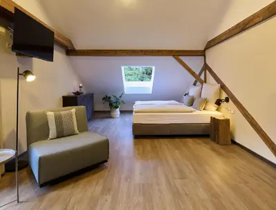Ein Bett oder Betten in einem Zimmer der Unterkunft Die Alte Schmelz