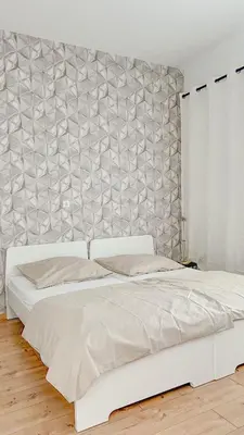 Ein Bett oder Betten in einem Zimmer der Unterkunft 2 ZKB Apartement in Mannheim Buga - Küche - Parken