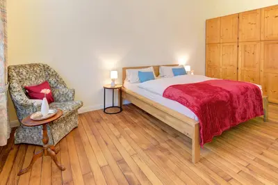 Ein Bett oder Betten in einem Zimmer der Unterkunft Charmante Altbauwohnung mit Gartenblick