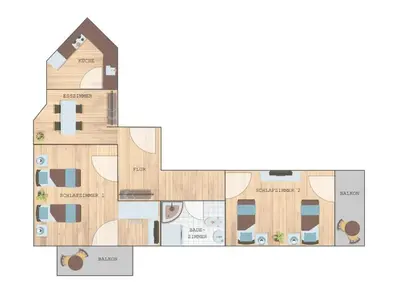 Grundriss der Unterkunft bookandstay24 com Dietzenbach 2 Zimmerwohnung mit Balkon, Küche und Parkplatz