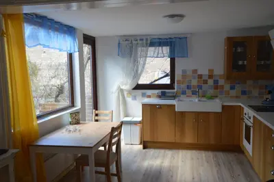 Küche/Küchenzeile in der Unterkunft Ferienwohnungen Treiber in Eggenstein-Leopoldshafen - Nähe KIT Campus Nord und Karlsruhe