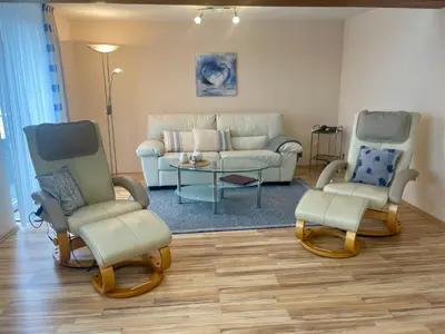 Ein Sitzbereich in der Unterkunft Ferienhaus Mandelblüte