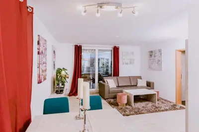 Ein Sitzbereich in der Unterkunft Stylishes Apartement Poststraße 36