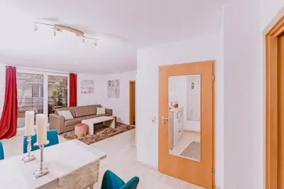 Ein Sitzbereich in der Unterkunft Stylishes Apartement Poststraße 36