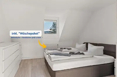 Ein Bett oder Betten in einem Zimmer der Unterkunft BRAVURA - modern - bis zu 6 - Nähe Hambacher Schloss