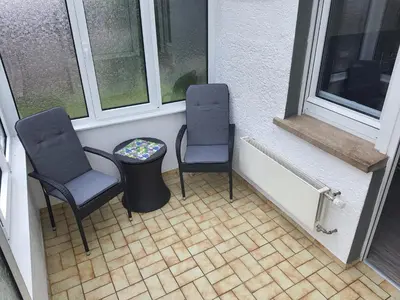 Ein Sitzbereich in der Unterkunft Ferienhaus Hammerstein