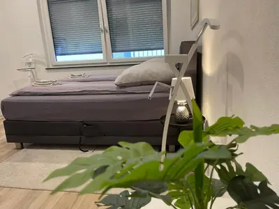 Ein Bett oder Betten in einem Zimmer der Unterkunft Goldstadt White Suite - City Apartament Schlössle Pforzheim