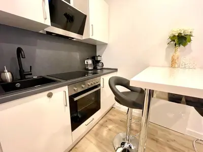 Küche/Küchenzeile in der Unterkunft Goldstadt White Suite - City Apartament Schlössle Pforzheim