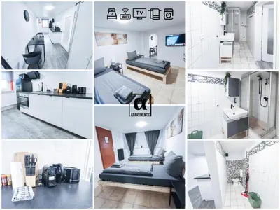 Grundriss der Unterkunft ALFA Apartment Ludwigsburg 2 Betten WLAN Küche Bad