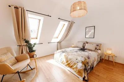 Ein Bett oder Betten in einem Zimmer der Unterkunft ERB02 - Ferienwohnung - Altstadtliebe in Michelstadt