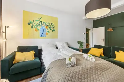 Ein Bett oder Betten in einem Zimmer der Unterkunft Lemon3 - Karlsruhe Beiertheim