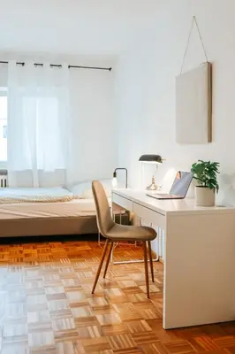 Ein Bett oder Betten in einem Zimmer der Unterkunft namastay! Modernes Wohnen im Herzen von Mannheim