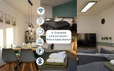Ein Bett oder Betten in einem Zimmer der Unterkunft Große, gemütliche 4-Zimmer-Ferienwohnung mit guter Verkehrsanbindung im Süden von Heidelberg