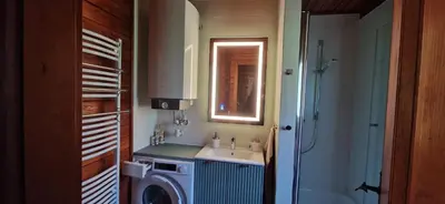 Ein Badezimmer in der Unterkunft Blockhaus am Waldrand