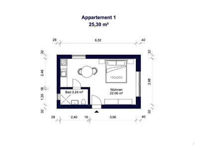 Grundriss der Unterkunft 1-2 Personen - Parkplatz - Fahrradgarage - Zentrum - Küche - Klima