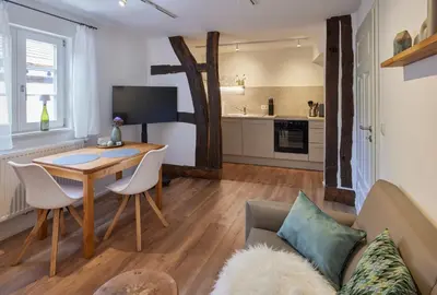 Küche/Küchenzeile in der Unterkunft Winzerlodge, Wohnung Riesling