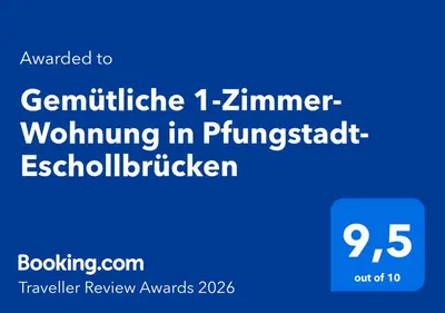 Ein Zertifikat, Auszeichnung, Logo oder anderes Dokument, das in der Unterkunft Gemütliche 1-Zimmer-Wohnung in Pfungstadt-Eschollbrücken ausgestellt ist