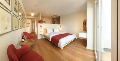 Ein Bett oder Betten in einem Zimmer der Unterkunft Das Palatinum